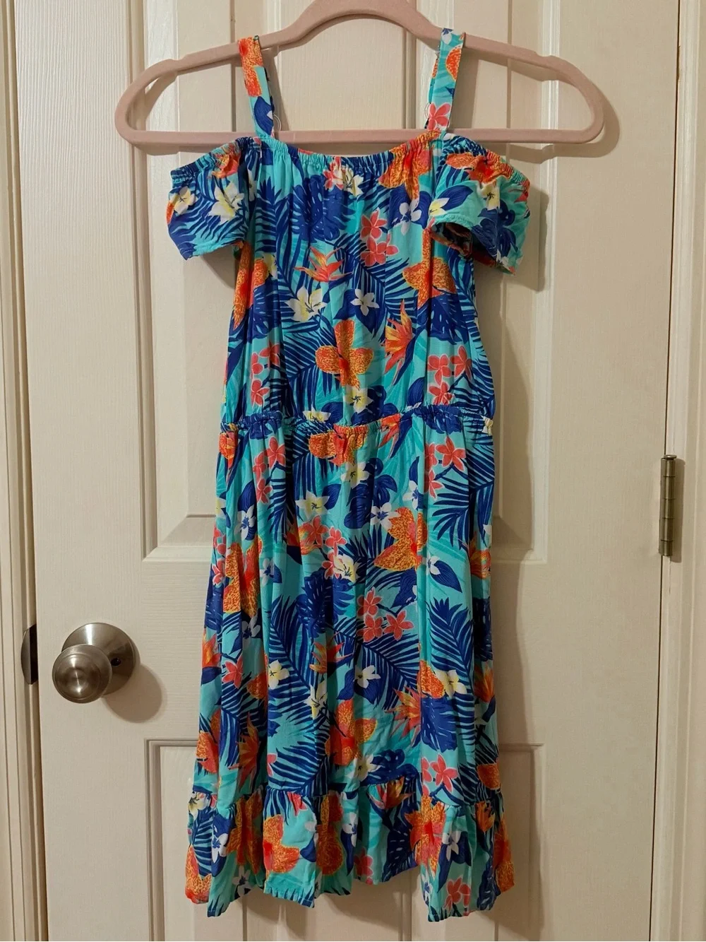 The Children’s Place Girls Tropical Off Shoulder Dress - Aqua
